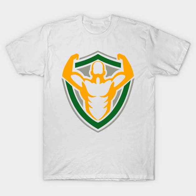 Strongman Flexing Muscles Crest Icon T-Shirt by patrimonio